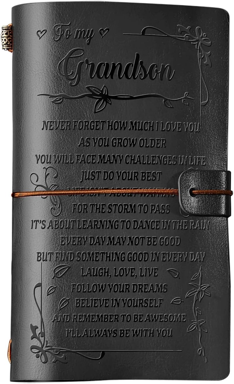 PRSTENLY Grandson Gifts Leather Journal, To My Grandson Gifts 140 Page Journal Notebooks, Graduation Birthday Christmas Gift for Grandsons from Grandma Grandpa - Image 1